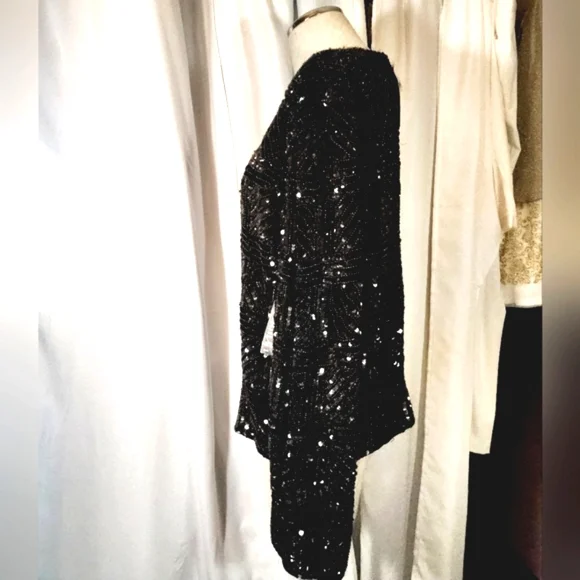 Laurence Kazar TAG SILK Jacket, Women, Black Sequin, Beads, front latch,Lined,1X - Picture 6 of 15